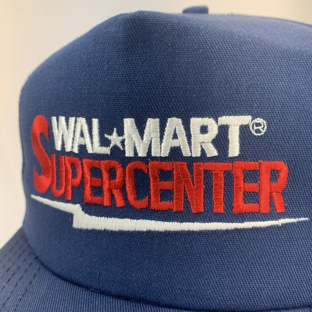 Vintage Walmart Supercenter Trucker Hat Blue Snapback Paramount Cap Made in USA